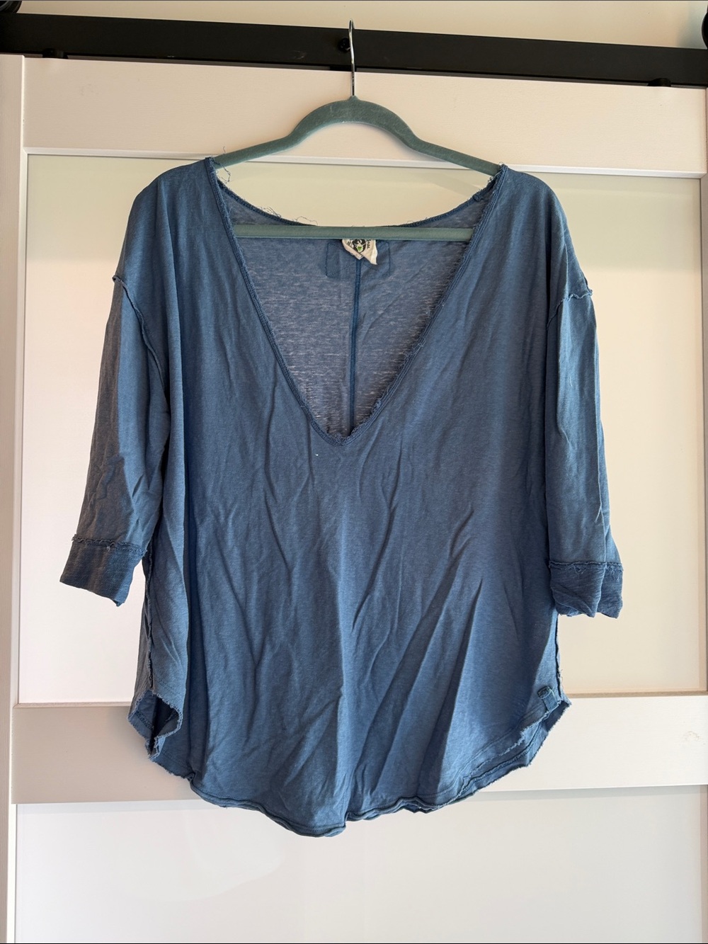 We The Free Washed Blue Deep V-Neck Tunic Top